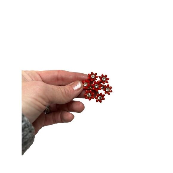 Vintage 40s 50s Molded Celluloid Plastic Brooch Pin - Red Daisy Floral Flowers w - Picture 4 of 7
